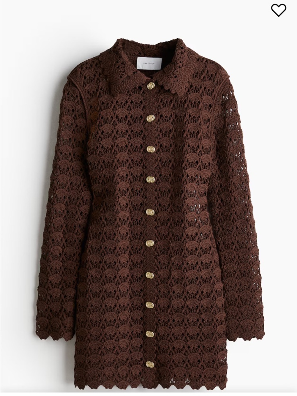 H&M Brown Crochet Long Sleeve Button-Up Dress